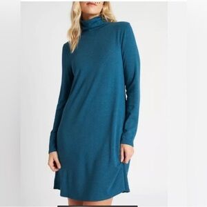 Kit and Ace Blue Upgrade Brushed Turtleneck Long Sleeve French Terry Dress